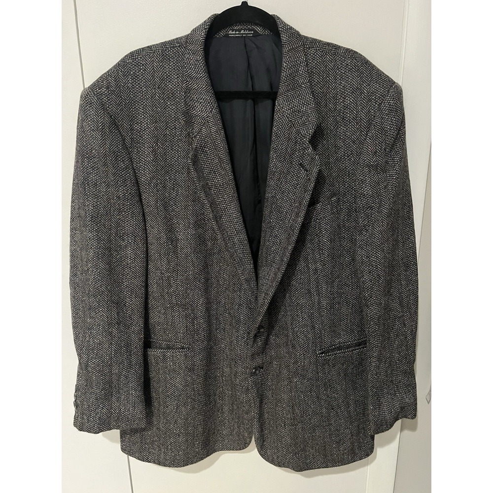 Hill House Blazer Men 46R Black Gray Mixed Colors Pattern Plaid Tweed Wool‎